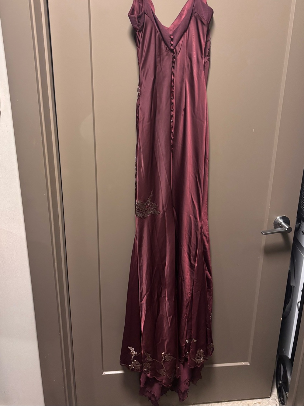 House of CB Anastelle plum hand beaded embellished satin Maxi Dress - Picture 5 of 8